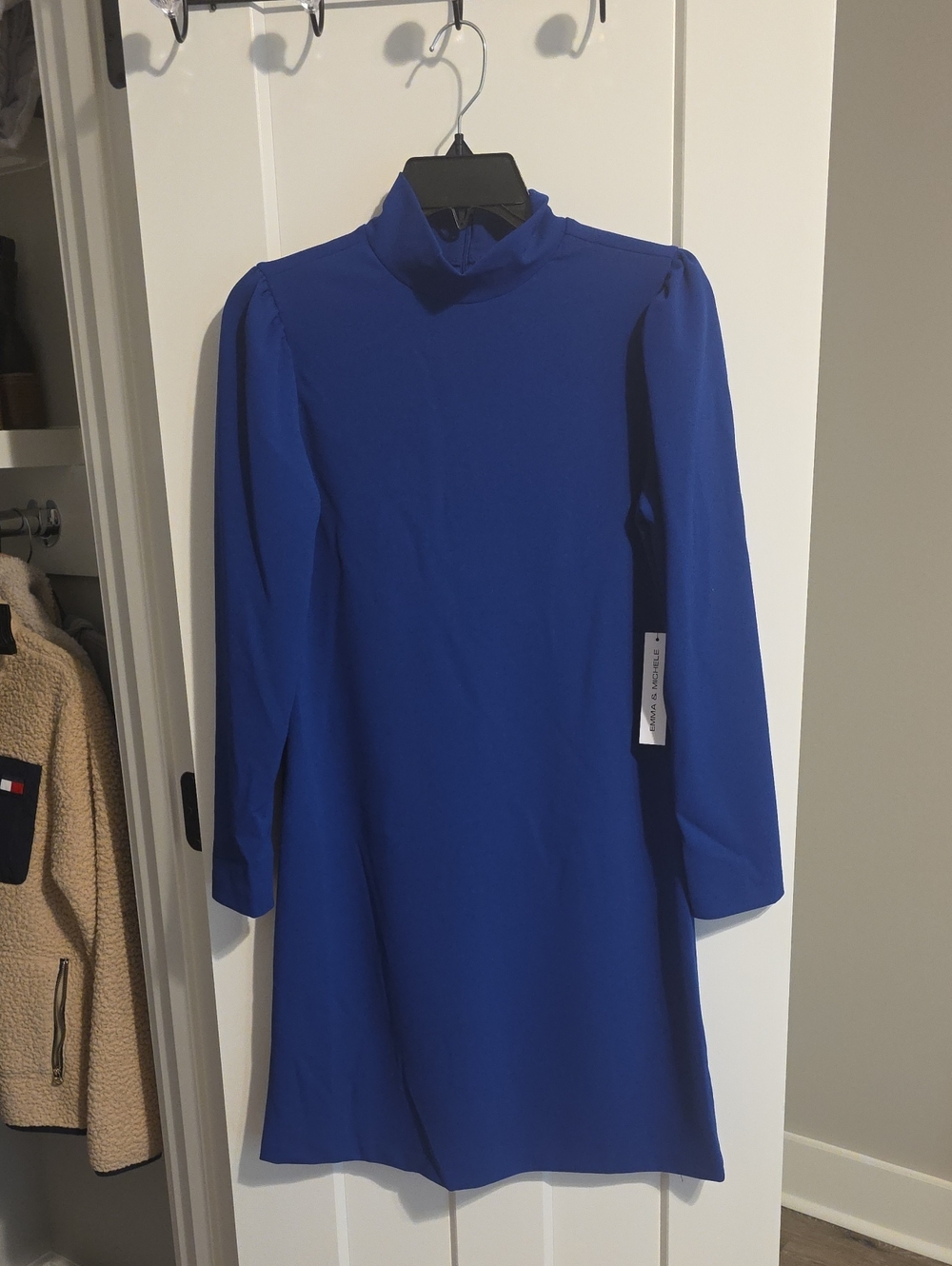 New! Women's Royal Blue Mock-Neck Long Sleeve Dress Size Small